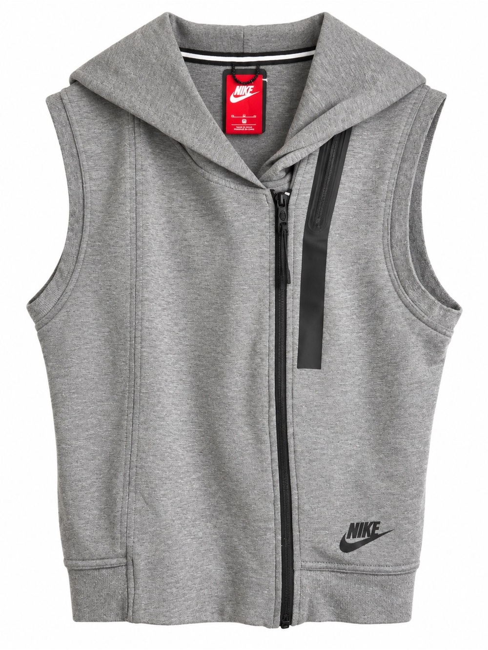 Nike Women’s Gray Cotton Blend Sleeveless Full-Zip Hooded Vest. Size: Medium.